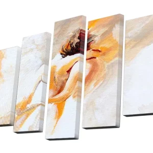 Canvastavla i 5 delar 82x50 cm - Abstrakt komposition av en dansande figur Ljus orange / Beige / Vit - Inredning Begränsat antal