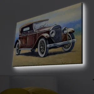 Canvastavla med LED-belysning - Klassisk bil med vintage-design Mörkröd / Grå / Beige - Inredning Rabatt