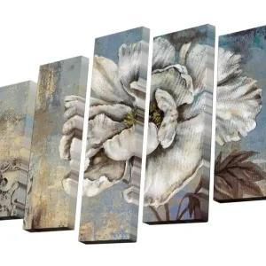 Expressleverans Canvastavla i 5 delar 82x50 cm - Storslagen vit blomma med detaljerade bladverk Vit / Blå / Beige - Inredning