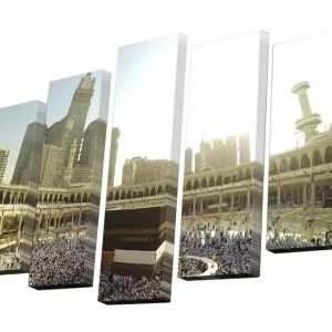 Rabatter Canvastavla i 5 delar 82x50 cm - Storslagen vy över Kaaba med pilgrimsfärd i Mecka Guld / Vit / Beige - Inredning