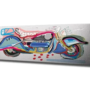 Canvastavla - Färgglad motorcykel i en lekfull stil Blå / Rosa / Röd - Inredning Expressleverans
