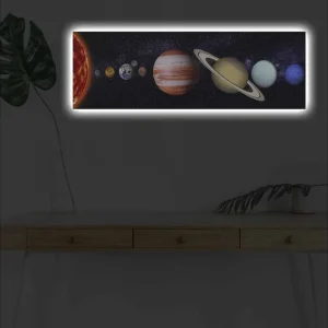 Reapris Canvastavla med LED-belysning - Planeter i solsystemet i en stjärnklar bakgrund Mörkblå / Orange / Beige - Inredning