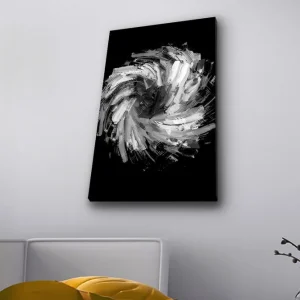 Bästa pris Canvastavla med LED-belysning - Dynamisk spiral av svarta och vita penseldrag Svart / Vit / Grå - Inredning