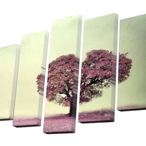 Canvastavla i 5 delar 82x50 cm - Blommande träd i rosa nyanser Rosa / Grön / Beige - Inredning Fri frakt
