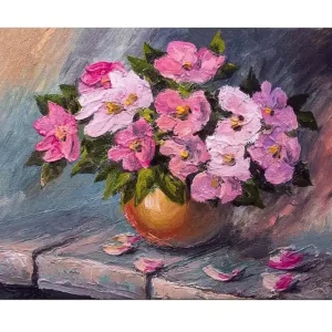 Canvastavla - Färgrik bukett av blommor i en vas Rosa / Grön / Beige - Inredning Endast idag