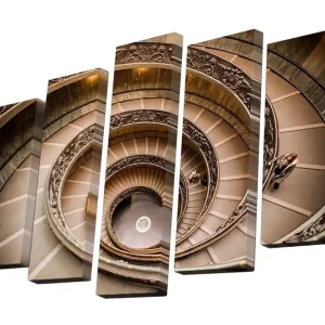 Rabatter Canvastavla i 5 delar 82x50 cm - Spirals av en elegant trappa med detaljerad utsmyckning Beige / Brunt / Guld - Inredning