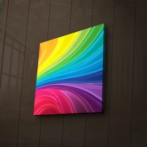 Canvastavla med LED-belysning 28x28 cm - Färgglad abstrakt komposition med svepande linjer Gul / Grön / Blå - Inredning Erbjudande