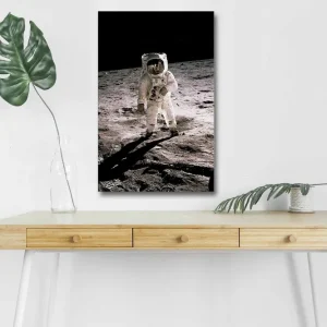 Canvastavla med LED-belysning - Astronaut på månens yta Svart / Grå / Vit - Inredning Populär