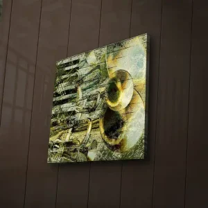 Canvastavla med LED-belysning 28x28 cm - Abstrakt komposition med musikinstrument Guld / Grön / Svart - Inredning Handla nu