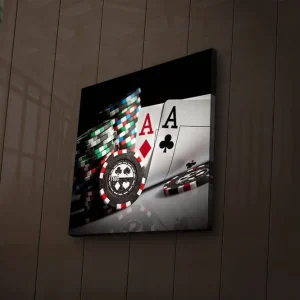 Canvastavla med LED-belysning 28x28 cm - Spelkort och pokerchips i fokus Svart / Röd / Grön - Inredning Populärt val