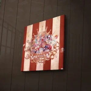 Expressleverans Canvastavla med LED-belysning 28x28 cm - Fantasifull komposition med lekfulla karaktärer och mekaniska detaljer Röd / Beige / Blå - Inredning