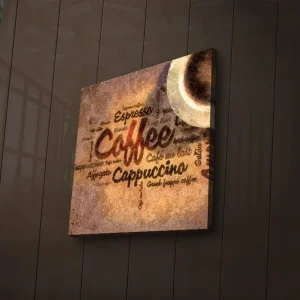 Canvastavla med LED-belysning 28x28 cm - Kaffeinspirerat konstverk med text och kaffekoppar Brun / Beige / Svart - Inredning Sista chansen