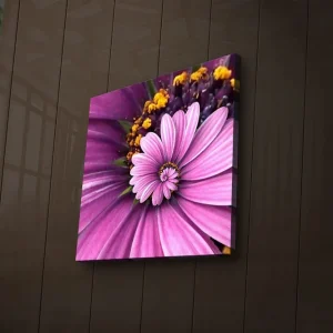 Canvastavla med LED-belysning 28x28 cm - Färgglad blomma med rosa och lila kronblad Rosa / Lila / Gult - Inredning Fynd