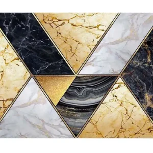 risnedsättning Canvastavla - Geometrisk komposition med marmorliknande trianglar i olika färger Guld / Svart / Vit - Inredning