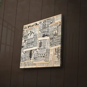 I lager Canvastavla med LED-belysning 28x28 cm - Collage av gamla tidningsutklipp Beige / Svart - Inredning