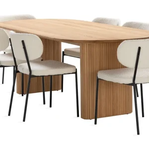 Outlet Noira Matbord 220 cm Massiv Ek med 6st Gemmiano Matstol Natur - Möbler