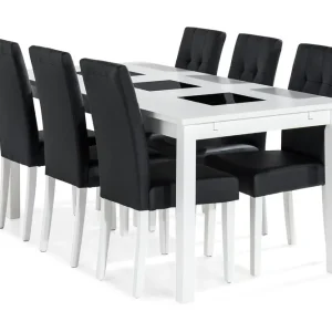 Basic Home Jasmin Matgrupp 180 + 6 Stolar Utdragbart matbord Vit / Svart - Möbler Köp nu