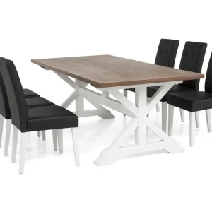 Bloomington Lyon Förlängningsbar Matgrupp 200 cm med 6 Viktor Stol Natur/Vit/Svart - Möbler Outlet
