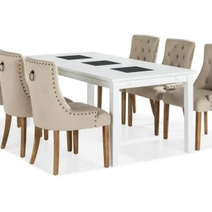 Basic Home Jasmin Matgrupp Vit med 6 st Viktoria Fåtöljer Beige/Vintageben - Möbler Beställ nu