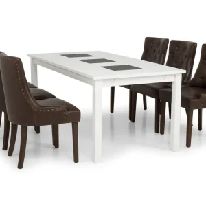 Basic Home Jasmin Matgrupp 180 cm med 6 Tuva Fåtölj Vit/Brun PU - Möbler I lager