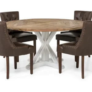 Endast idag Bloomington Lyon Matgrupp 150 cm Rund med 4 Tuva Fåtölj Vintage Alm/Vit/Brun PU - Möbler