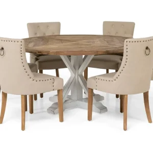 Bloomington Lyon Matgrupp Ø150 cm Rund med 6 st Viktoria Stolar Vintage Natur / Vit / Beige - Möbler Endast denna vecka