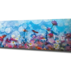 Erbjudande Canvastavla - Färgrik blomsteräng med suddiga ljusprickar Blå / Rosa / Vit - Inredning