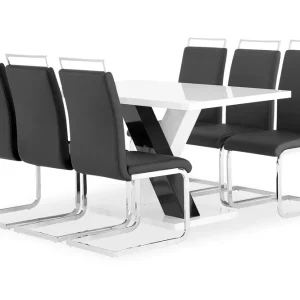 Concept 55 Cesi Matgrupp Rektangulärt matbord 140 cm + 6 Isoda Läder Marstolar Vit / Svart / Krome - Möbler Sista chansen