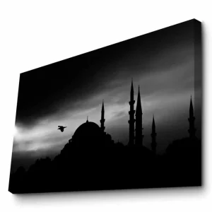 Canvastavla - Silhuett av en moské med spira i dramatisk himmel Svart / Grå - Inredning Billigare
