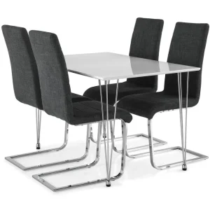Kronblom Matgrupp 120 cm med 4 Cibus Stol Vit/Krom/Grå - Möbler Fynd