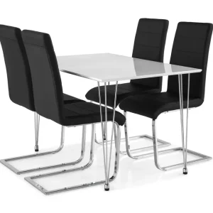 Billigare Kronblom Matgrupp 120 cm med 4 Cibus Stol Vit/Krom/Svart PU - Möbler
