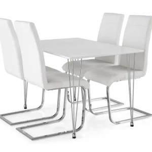 Populär Kronblom Matgrupp 120 cm med 4 Cibus Stol Vit/Krom/Vit PU - Möbler