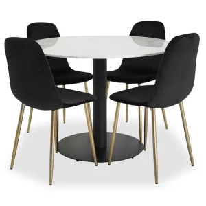 Erbjudande Venture Home Admira matbord runt vit/svart+Pontus stol svart/mässing 4st - Möbler