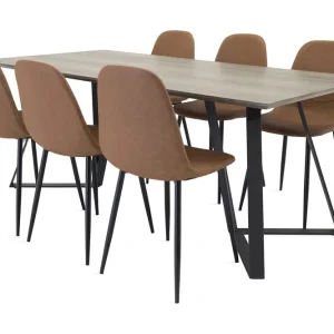 Venture Home Malvina Matgrupp med 6 Pontus Stol Grå/Svart/Brun - Möbler Rabatt