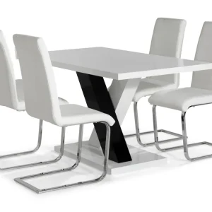 Cesi Matgrupp 140 cm med 4 Cibus Stol Vit/Svart/Svart PU/Krom - Möbler Rea