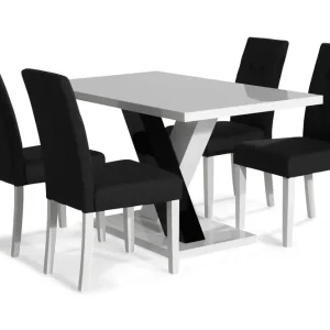 Scandinavian Choice Cesi Matgrupp 140 cm med 4 Viktor Stol Vit/Svart/Svart PU - Möbler Kampanj