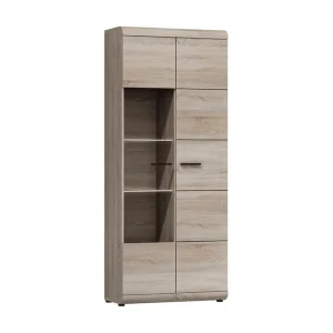 Utförsäljning Link Vitrinskåp Vit LED Belysning 37 cm djup 80 cm bred 194 cm hög Trä Ek Hylla Vänster Beige/Grå - Förvaring