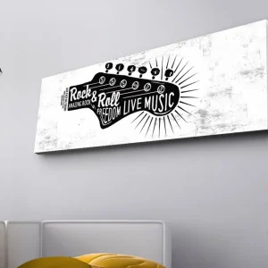 Canvastavla med LED-belysning - Gitarr med text som hyllar rockmusik och frihet Svart / Vitt - Inredning Reapris