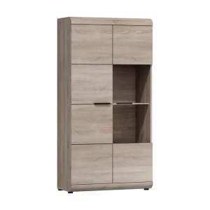 Snabb leverans Link Vitrinskåp Vit LED Belysning 37 cm djup 80 cm bred 158 cm hög Trä Ek Hylla Höger Beige/Grå - Förvaring