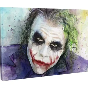 Nyhet Canvastavla - Karaktärsbild av en joker med dramatiskt smink och uttrycksfulla ögon Lila / Grön / Vit - Inredning