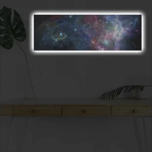 Canvastavla med LED-belysning - Storslagen galax med stjärnor och nebulosor Blå / Lila / Rosa - Inredning Lägg i varukorgen