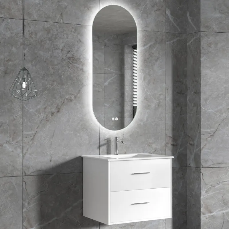 Begränsad tid Badrumsmöbel | Oval LED-spegel | Kommod med blandare | Nimbo - 60 cm - Hus & renovering