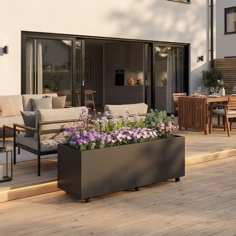 Blomlåda i stål | 120x40x60 cm | Svart | För utomhusbruk - Trädgård & spabad risnedsättning