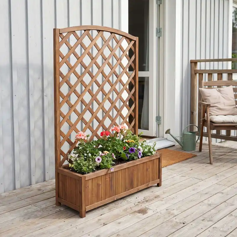 Blomlåda med spalje i trä | 80×30×120 cm | För klätterväxter | Brun - Trädgård & spabad Kundfavorit