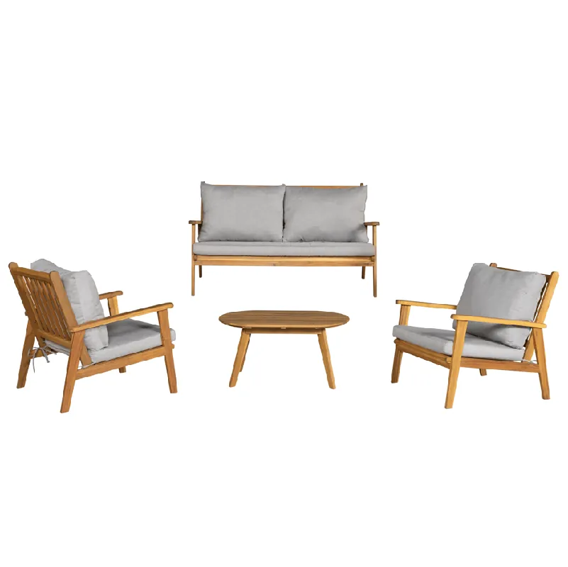 Elegant loungeset i trä | Akacia | Loungegrupp utomhus | Grå - Utemöbler Utförsäljning