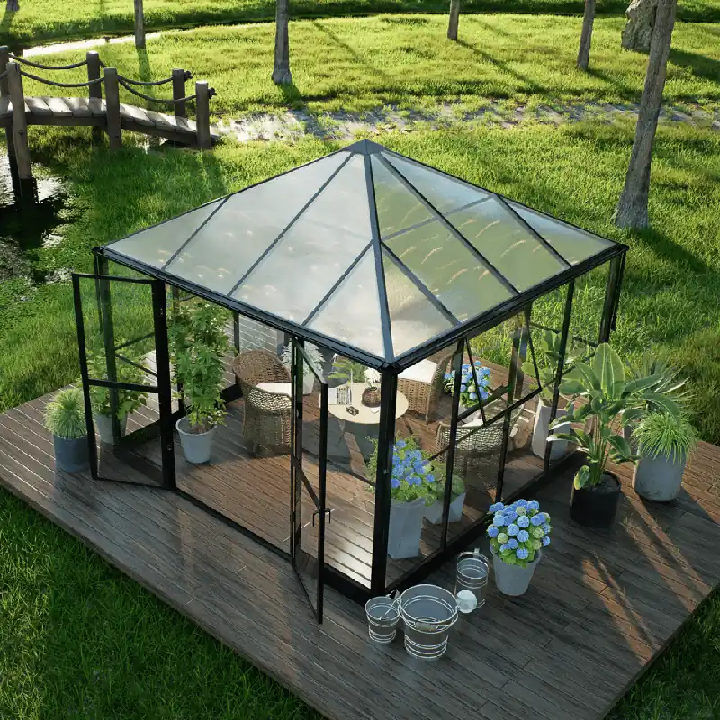 Endast idag Gazebo 8,1m² | Kvadratiskt premiumväxthus | 4 mm säkerhetsglas | 5 års stormgaranti - Trädgård & spabad