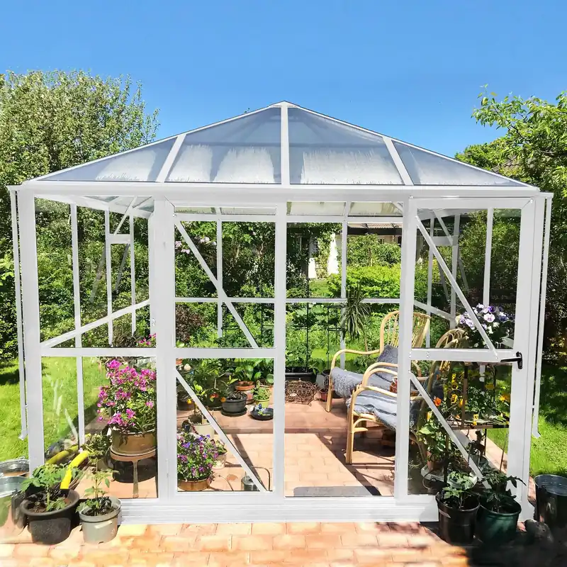 Trygg betalning Gazebo 8,7 m² | 5 års stormgaranti | Kvadratiskt växthus | Vit - Trädgård & spabad