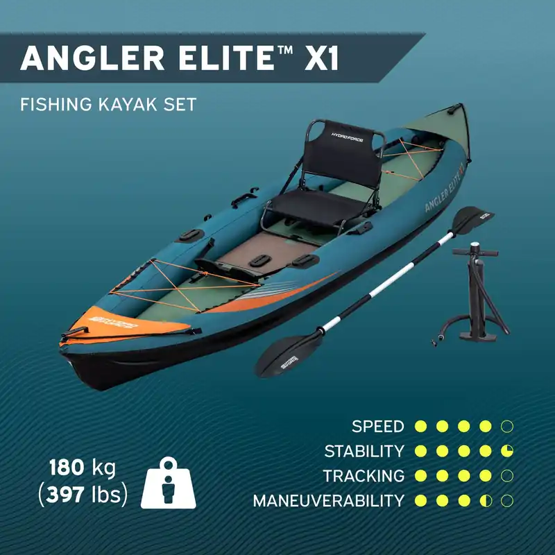 HydroForce Angler Elite Fiskekajak 380×99 cm | Fish ruler, ripstop & komplett set | Bestway (65197) - Sport & fritid Begränsat antal