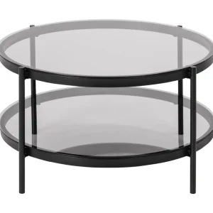Rutkin Soffbord 79 cm Runt med Förvaring Hylla Glas/Grå/Matt Svart - Möbler Kundfavorit