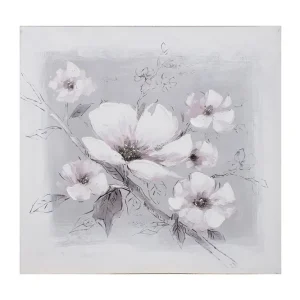 Oljemålning 60x60cm Vita blommor - Inredning Endast denna vecka